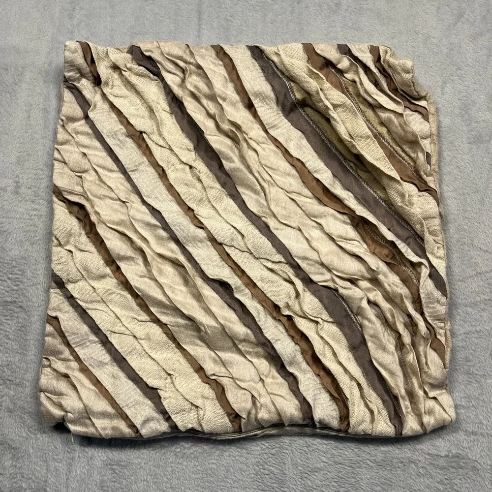 Crate & Barrel Midori Pillow Cover 20x20 Neutral Beige Brown Ruffled Textured